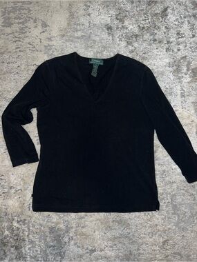 Lauren Ralph Lauren Black V-Neck Pullover Top
